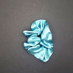 Blue Aqua satin silk scrunchie hair accessory